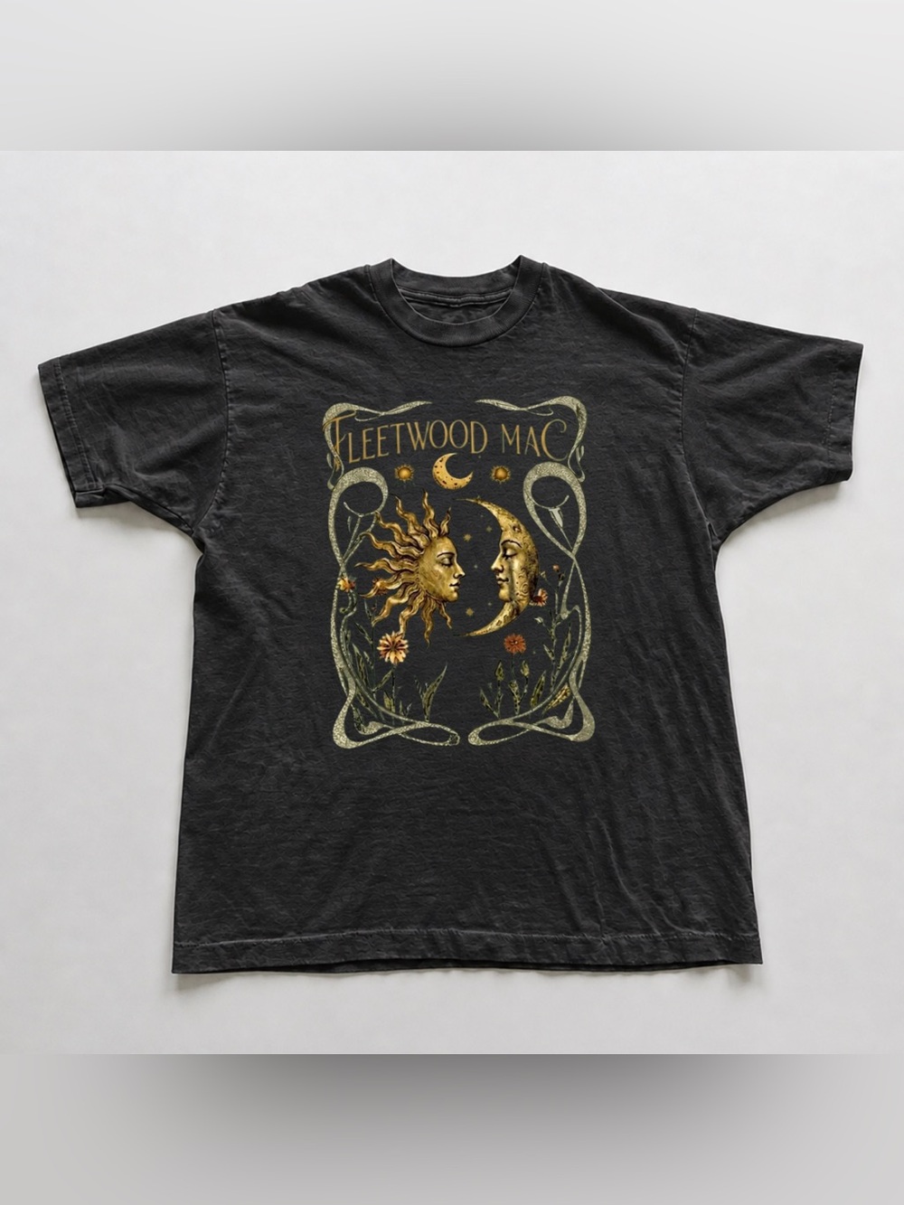 Black Fleetwood Mac Tee with Gold Sun & Moon Artwork